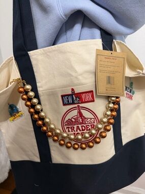Uniquely designed  New York Cream & Navy  Canvas Trader Joe’s tote Bag